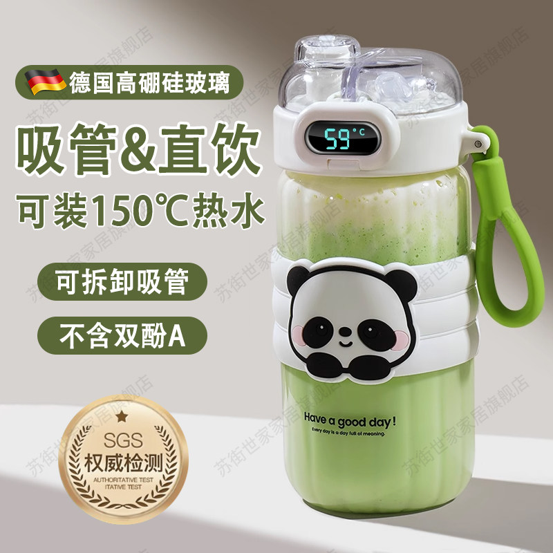 夏天吸管杯女生高颜值水杯2u024新款女士双饮玻璃杯防摔防爆耐高
