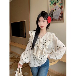 大码胖mam法式荷叶边波点衬衫女夏季新款宽松显瘦韩系别致雪纺小