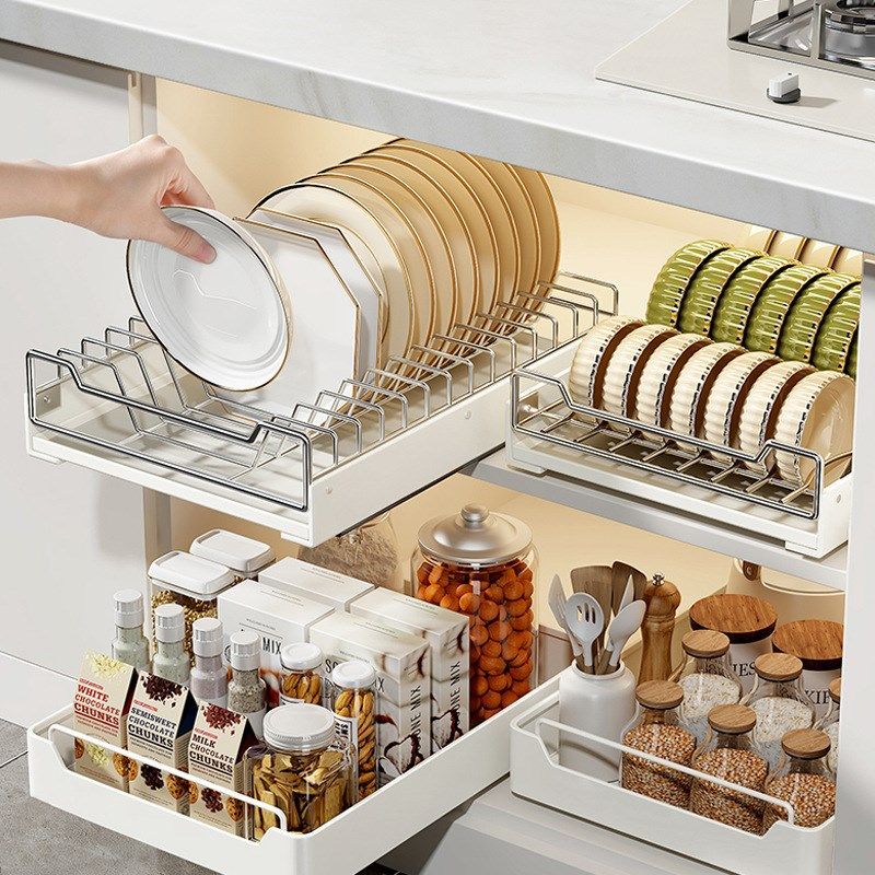 不锈钢碗盘架橱柜拉篮抽屉式内置放碗架沥水碗碟收纳架厨房,厨房/烹饪用具,碗架,淘宝优惠券,粉丝福利购,淘宝优惠卷