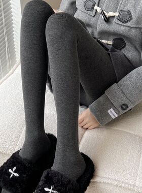 烟灰色连裤袜女秋冬m季加厚加绒咖色保暖打底裤袜竖条纹米白色丝