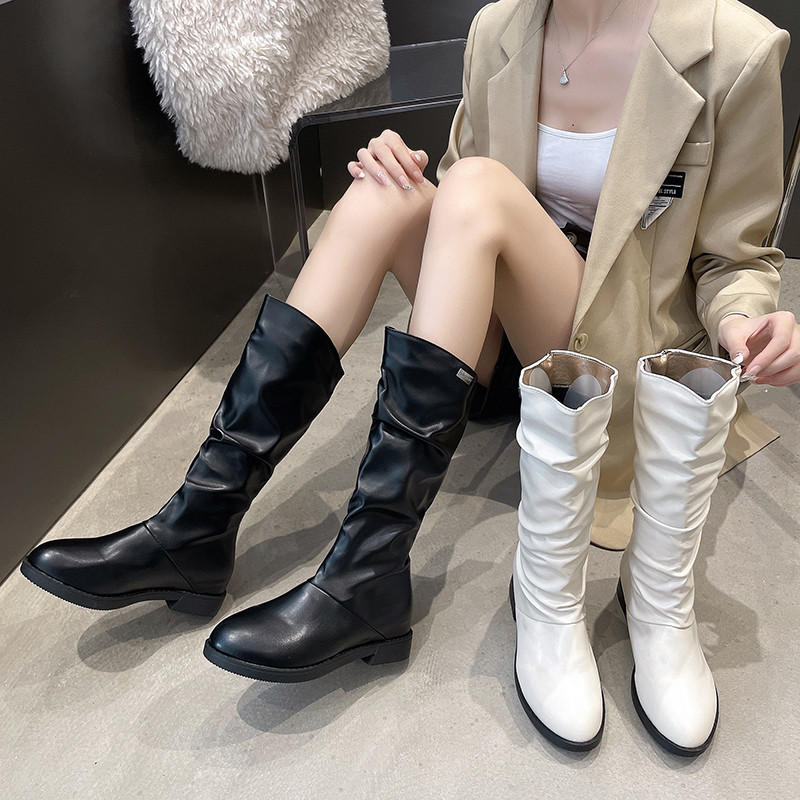 长靴内增高e堆堆靴子女冬加绒2025新款秋冬长筒靴厚底中筒瘦瘦靴
