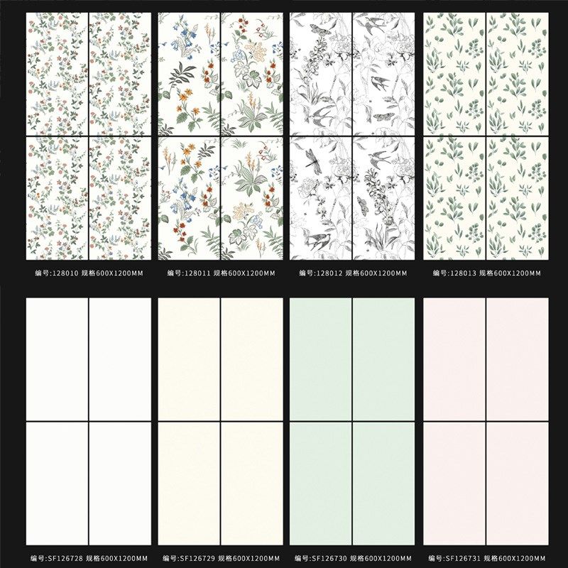 法式花鸟墙砖600x1200植物花C砖卫生间民宿餐厅背景墙奶油纯色地