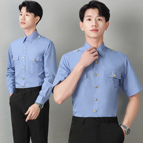新式铁路制服蓝色衬衫路服铁路工D作服男长袖衬衣铁路工装制服