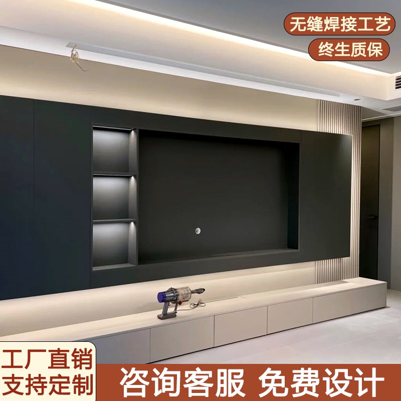 网红不锈钢电视壁龛嵌入式金属75/100/8M5寸成品客厅背景墙置物架