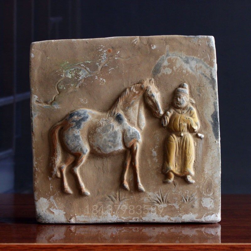 汉砖马拉车画像i砖画像石拓片素材汉朝壁画秦砖汉瓦字砖灰陶摆件
