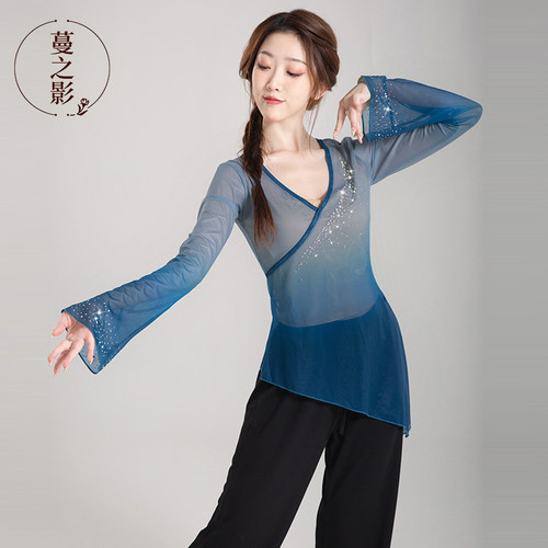 古典舞身韵纱衣春夏长袖练功服现代舞表演服烫钻仙气艺考舞蹈服女