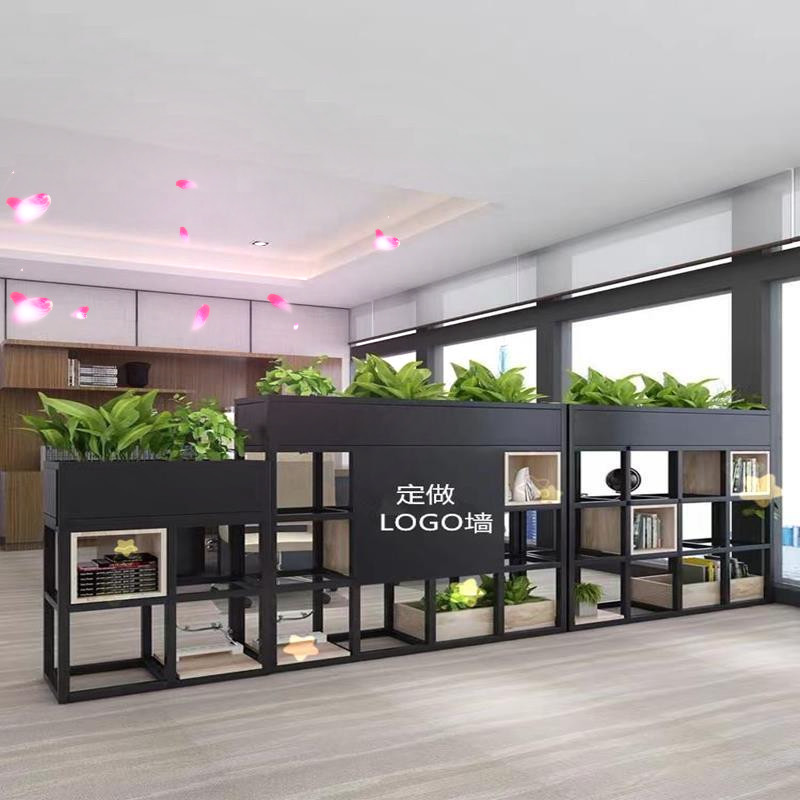 铁艺隔断屏d风办公室LOGO墙装饰餐厅落地花架围栏金属工业风置物