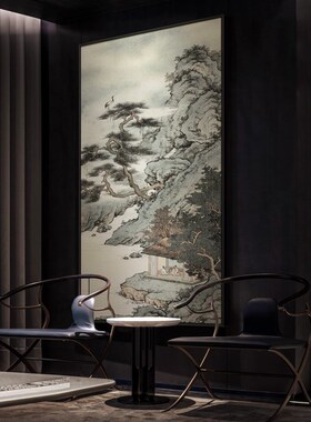 新中式进门玄关挂画《松风祥鹤》走廊过道装饰画书房风景艺术家画