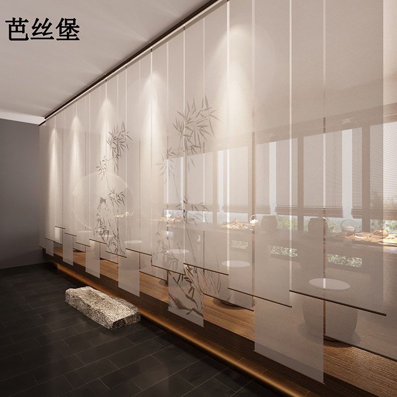 挂式屏风帘布艺客厅软隔断帘窗帘半透明中式卷帘R遮挡装饰帘子门