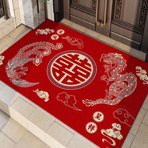 中式喜字结婚入户门地垫丝圈进门口玄关换鞋蹭土脚垫加厚地毯裁剪