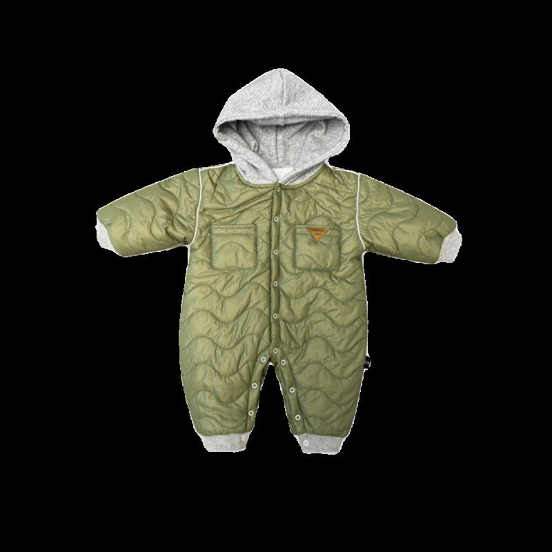 婴幼儿冬装军绿色连体衣棉服连帽加F绒加厚无骨哈衣爬爬服新生儿