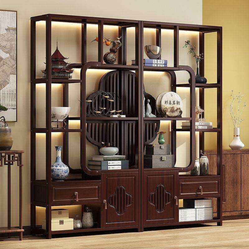 新中式博古架实木中式茶室装饰品置物架多宝阁摆件现代简约展示柜