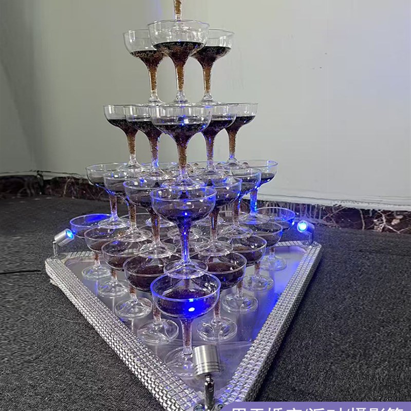 婚礼香槟塔塑料i杯带卡槽高脚杯亚克力透明香槟杯酒吧拍照道具婚
