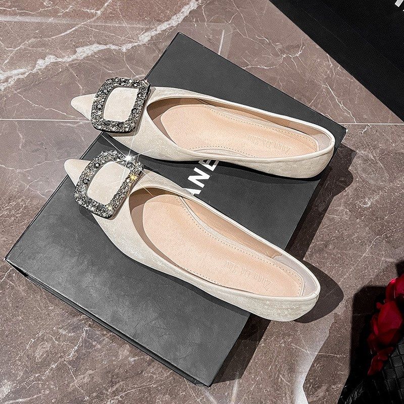 2025新款尖头单鞋女方扣水钻平底百搭浅口软底瓢鞋大码女鞋41一43,女鞋,其他拖鞋,淘宝优惠券,粉丝福利购,淘宝优惠卷