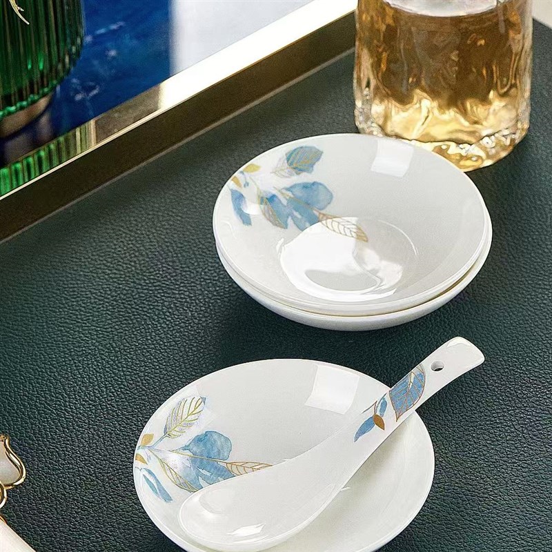 62件蓝韵金语十人碗碟套装家用新中式乔迁餐具套装碗盘唐山骨瓷