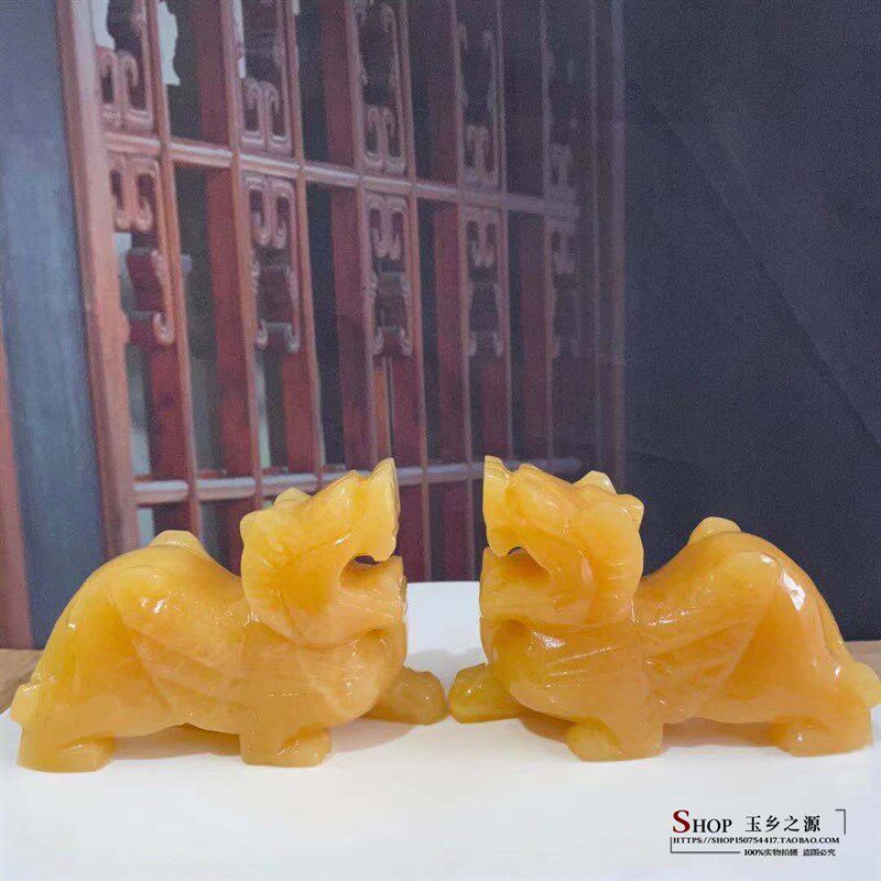 天然黄玉貔貅一对摆件家居客厅办B公桌面玄关工艺品装饰品礼品摆