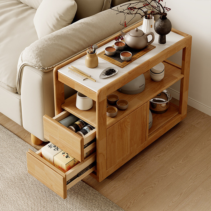 实木茶桌置物架可移动沙发旁储物柜2024新款茶室带轮客厅收纳柜子,住宅家具,书架,淘宝优惠券,粉丝福利购,淘宝优惠卷