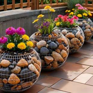 户外室内轻奢石笼种植绿植花篮花箱花盆庭院阳台民宿石头笼子