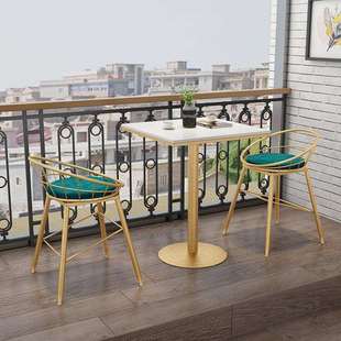 咖啡厅北欧吧台桌套装金色简约实木吧台桌椅组合酒吧铁艺高脚桌