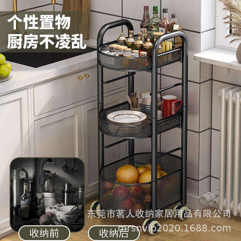 跨境小推车置物架多层落地可调节层高收纳架静音轮网格手推车