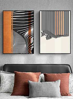 斑纹现代简约橙色抽象线条装饰画黑白灰创意样板房挂画工作室壁画