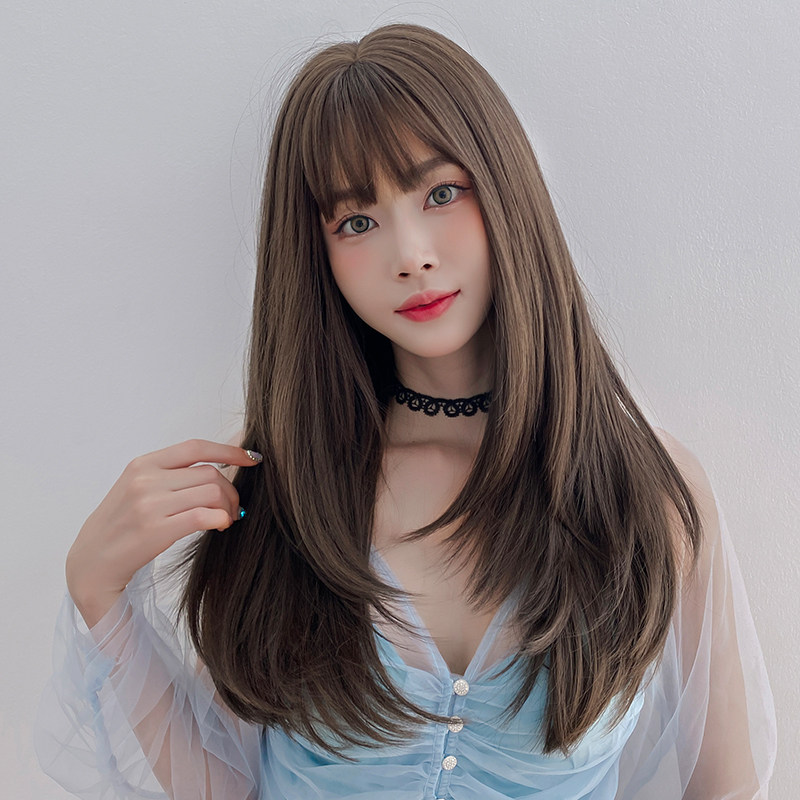 假发女长发自然i全头套韩式发套气质修脸时尚齐刘海发尾内扣长直