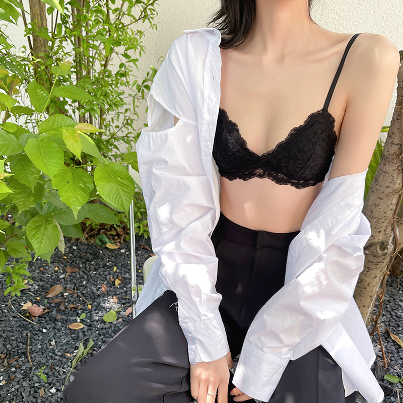 夏季法式内衣女薄款无钢圈小胸三角杯I文胸蕾丝少女学生平胸胸罩