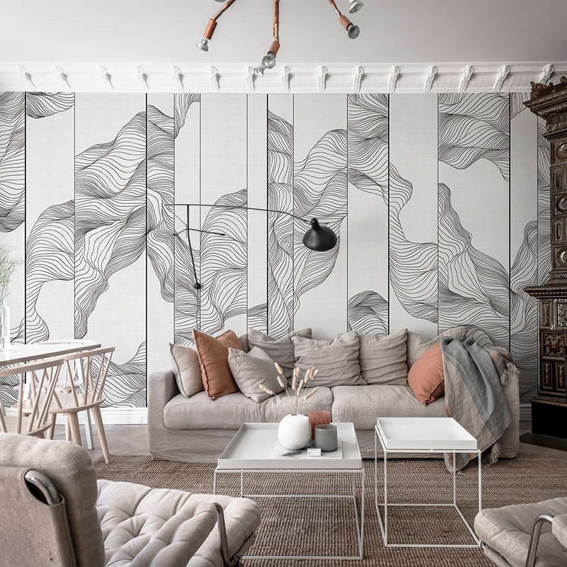 抽象线条艺术壁纸现代简约电视背景墙壁画定制卧室客厅无纺布墙布