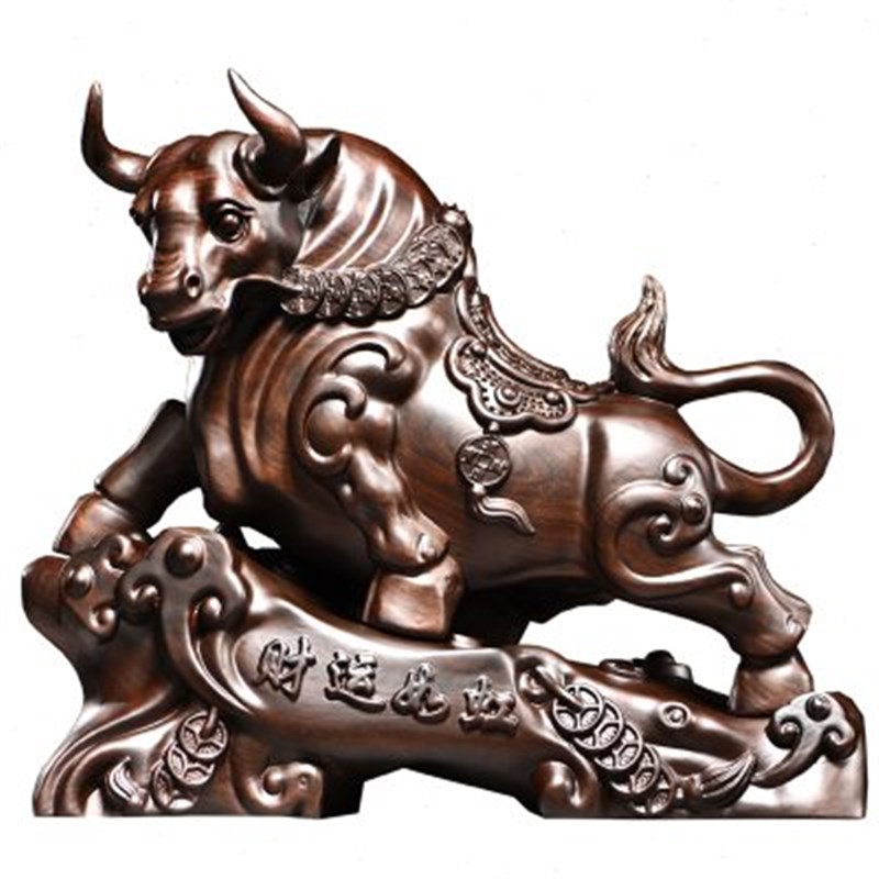 黑檀实木雕刻牛摆件木头根雕生肖牛财运如虹商务送礼家居装饰摆设