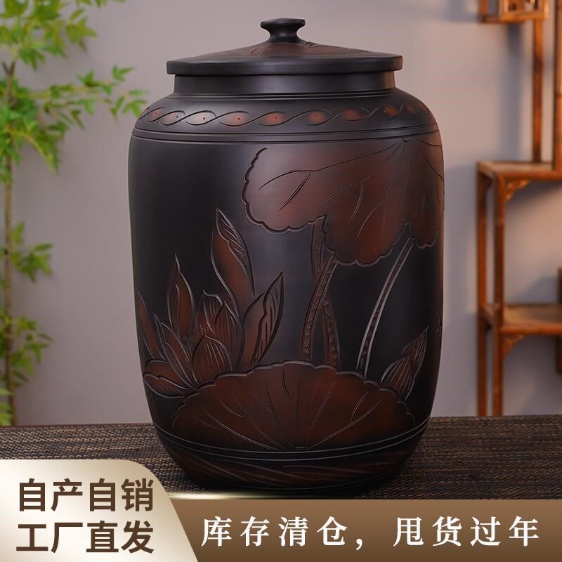 云南建水紫陶茶叶罐大号储存密封陶瓷高档家用米缸手工普洱散茶砂