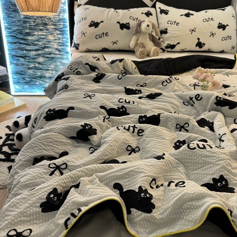 夏季可机洗泡泡纱双人夏凉被卡通可爱猫咪夏被空调被宿舍薄被子,床上用品,化纤被,淘宝优惠券,粉丝福利购,淘宝优惠卷