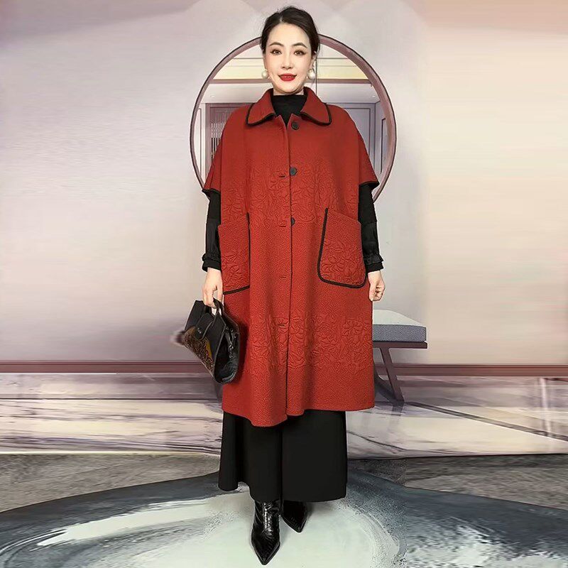 洋气妈妈马甲春季新款p高档加肥加大200斤长款中袖大版风衣马夹女