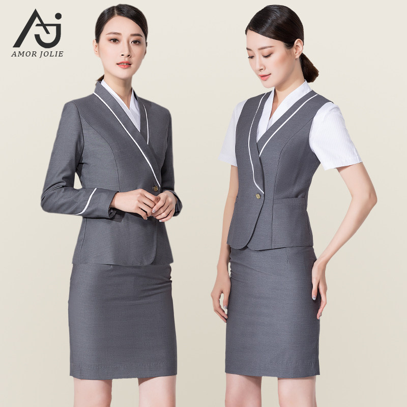 南航空姐制服女灰色职业工装美容销售酒店售楼部S高端工作服套装