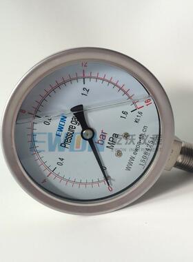 供应双刻度压力表psi不锈钢耐震压力表YTFN-100H上海屹沃EWON
