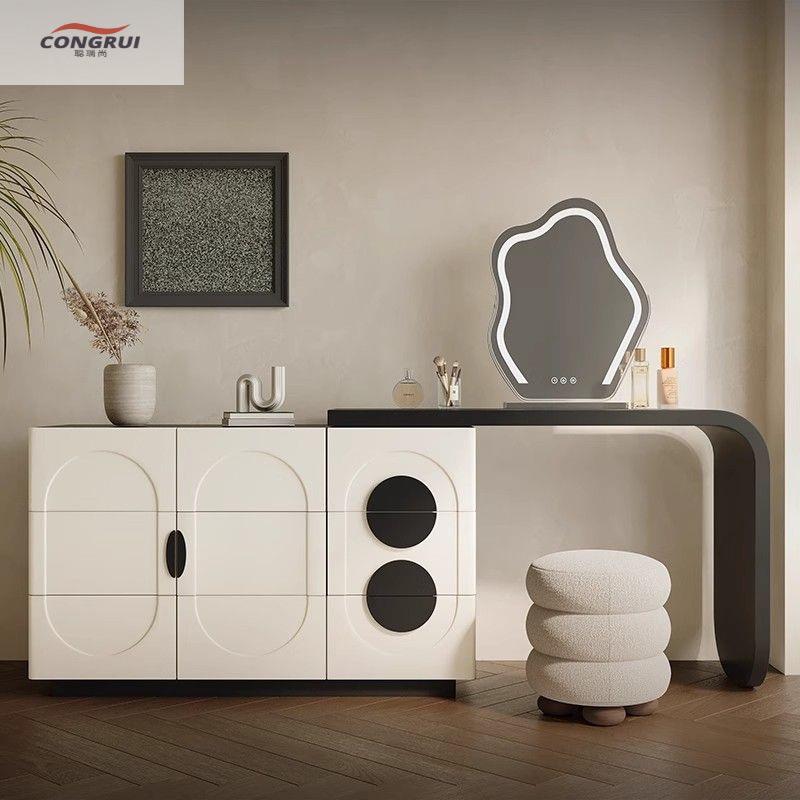 2025主卧高级黑白实木化妆柜轻奢高级梳妆台斗柜一体设计师新款
