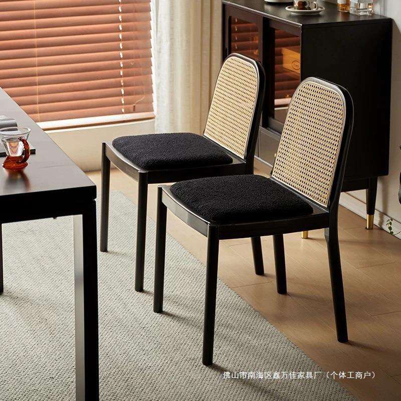 北欧实木藤编餐椅靠背餐厅民宿藤椅椅子家用休闲简约靠背椅现代