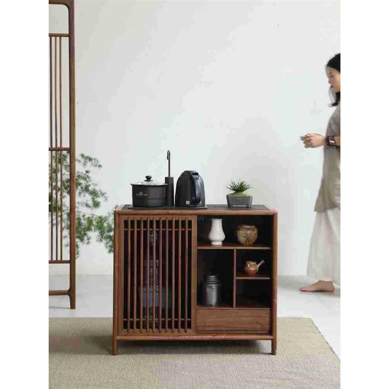 新中式全实木茶水柜黑胡桃木老榆木现代简约茶柜轻奢型收纳储物柜