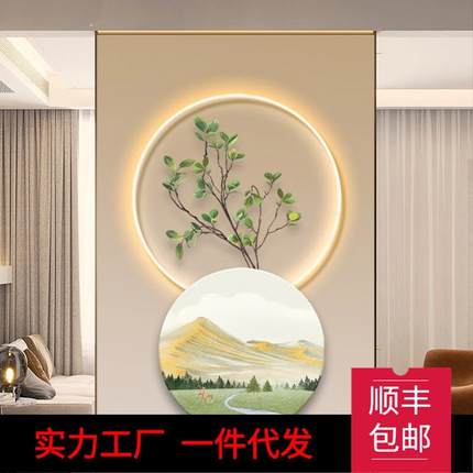 金山绿植入户玄关挂画led灯光餐厅客厅装饰画简约现代北欧风壁画