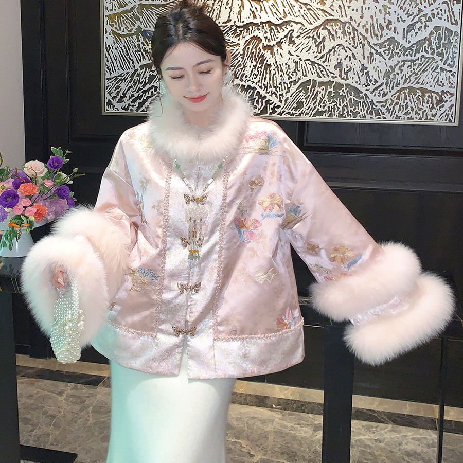 果果家 娇韵美人/新中式国风羽绒服女冬2025新款刺绣提花重工外套