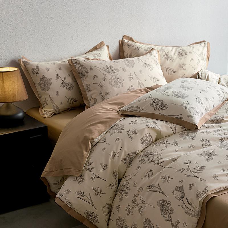 法式A类80支长绒棉床上四件套全棉印花被套床单纯棉床笠新款床品4