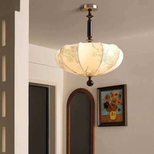 法式中古风卧室布艺吊灯花纹南洋复古餐厅吧台实木浪漫房间主灯具