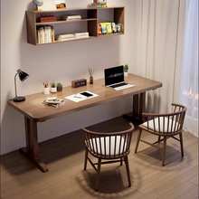 纯实木书桌简约电脑桌原木长条桌子工作台家用靠墙双人学习写字桌