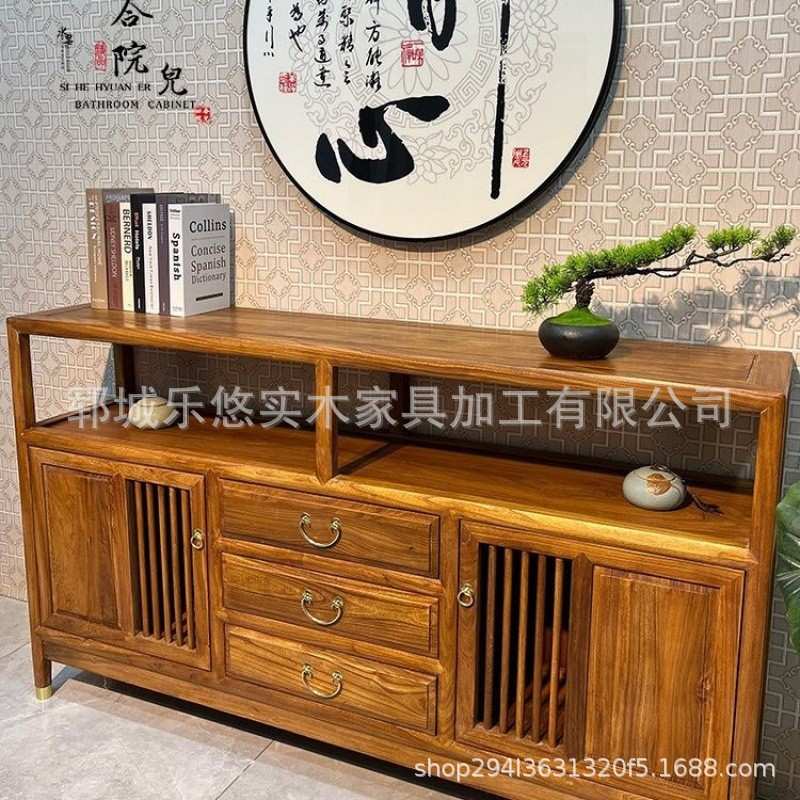 新中式老榆木柜子隔断入户玄关台储物柜餐厅边柜实木餐边柜电视柜