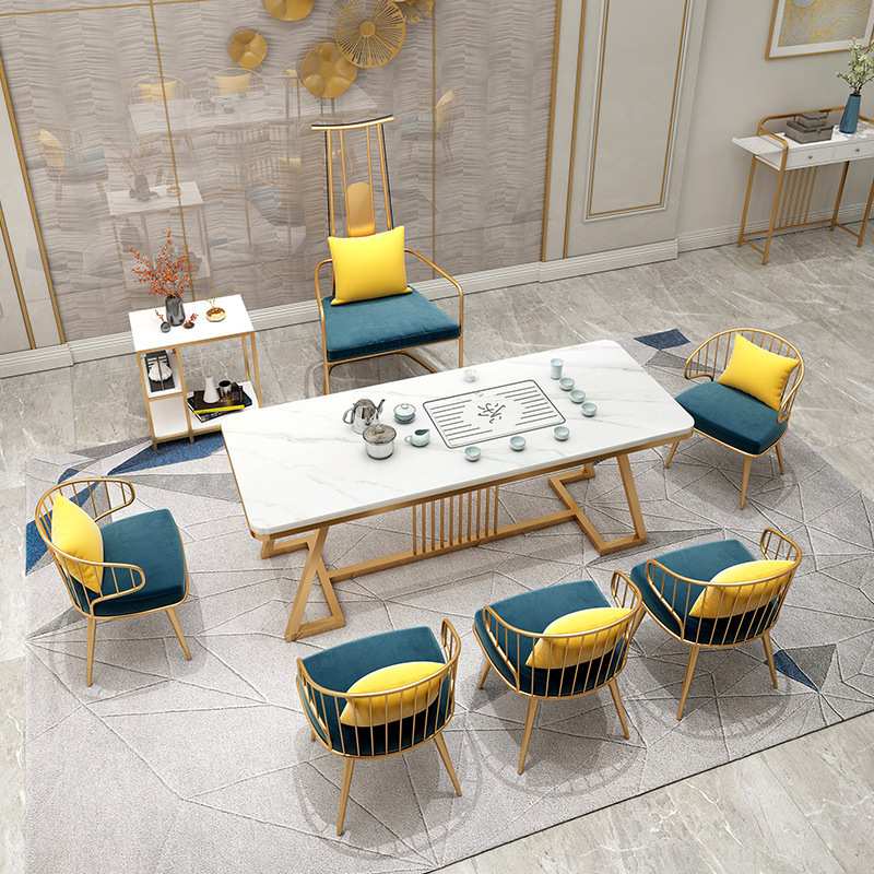 北欧轻奢岩板茶桌椅组合简约办公室接待洽谈桌小户型客厅会客茶几