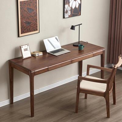 北美黑胡桃木书桌现代简约北欧家用双人电脑桌全实木写字台办公桌