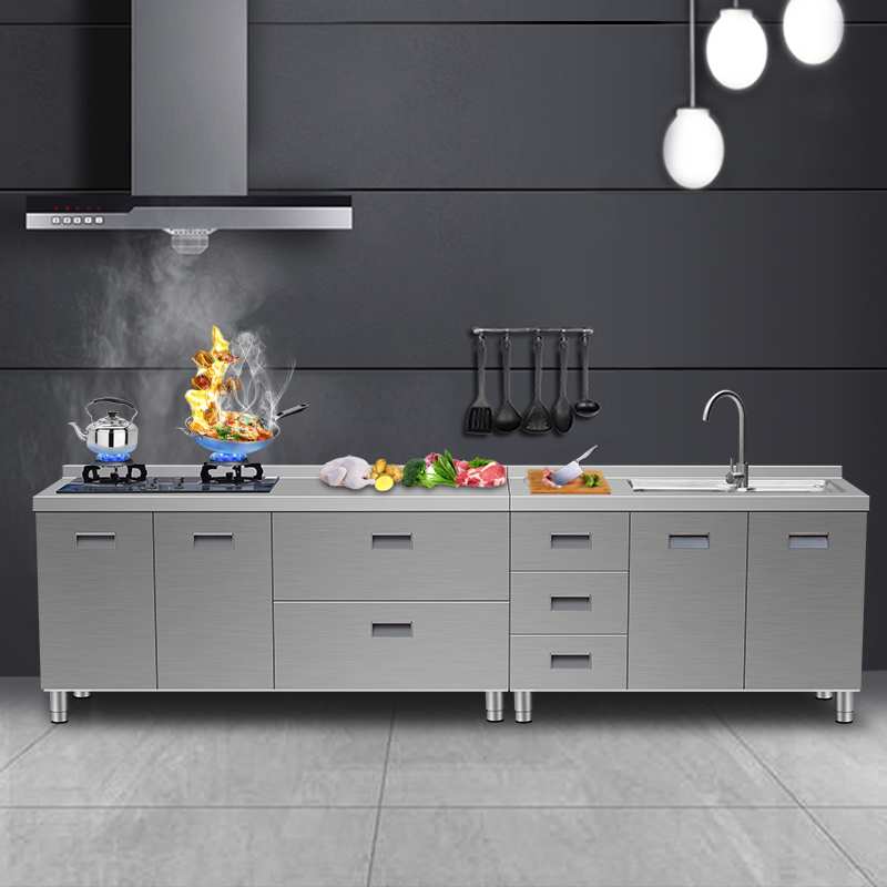 9U304整体不锈钢厨房橱柜家用灶台一体农村厨房收纳碗柜家用小户