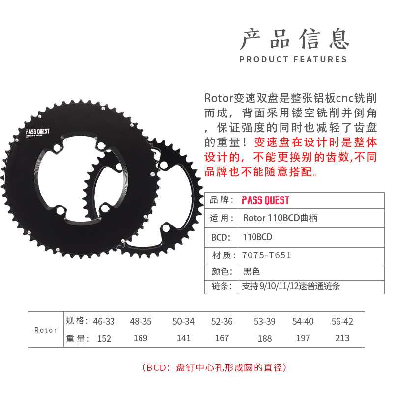 PASS QUEST rotor 110bcd 四爪曲柄专用 变速双盘 送加长铝盘钉