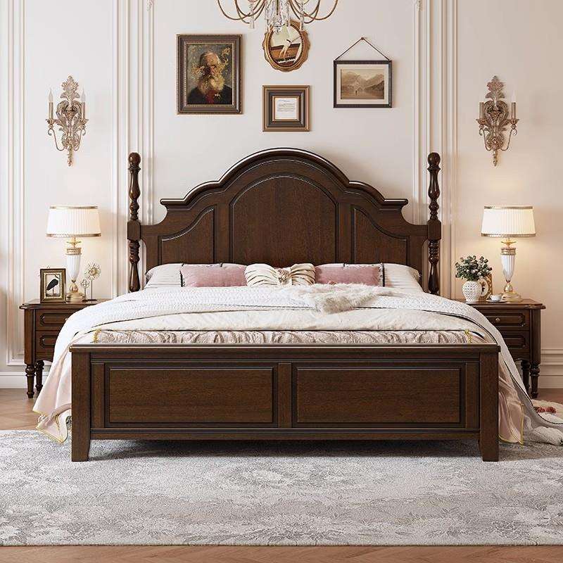 美式全实木床复古乡村1.8米双人床主卧2米x2米大床1.5m单人花园床