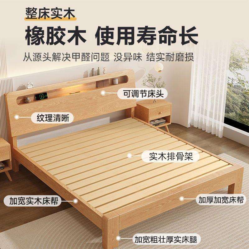 M*全实木床原木风1.5米双人床现代简约橡胶木床工厂直销1m2单人床