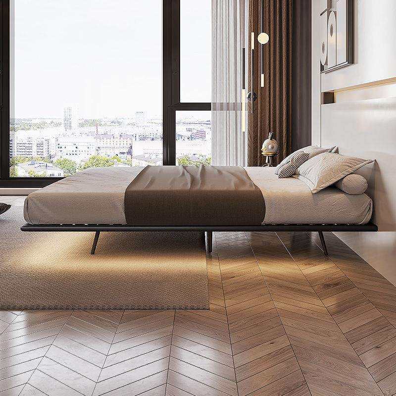 北欧白蜡木无床头悬浮床意式简约主卧现代轻奢带感应灯实木双人床